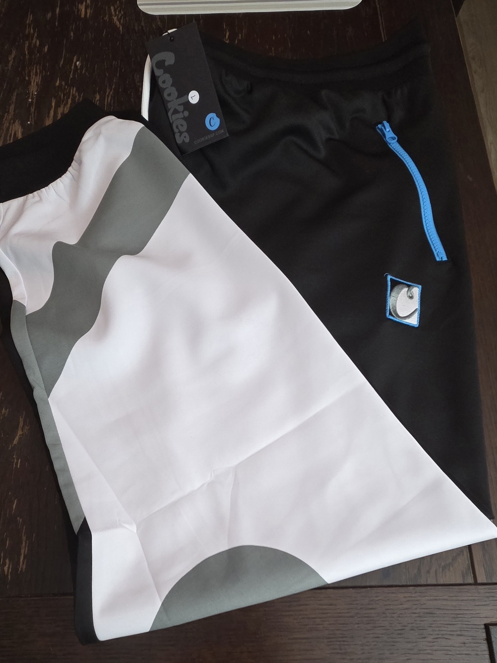 Cookies Sf Black & White Athletic Shorts with Blue Zipper